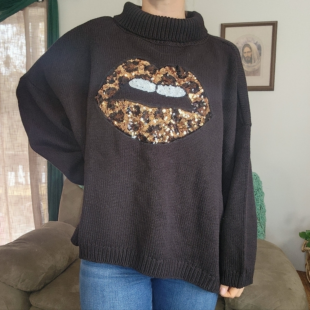 Torrid Sequin Lips Turtleneck Sweater Size 5/6